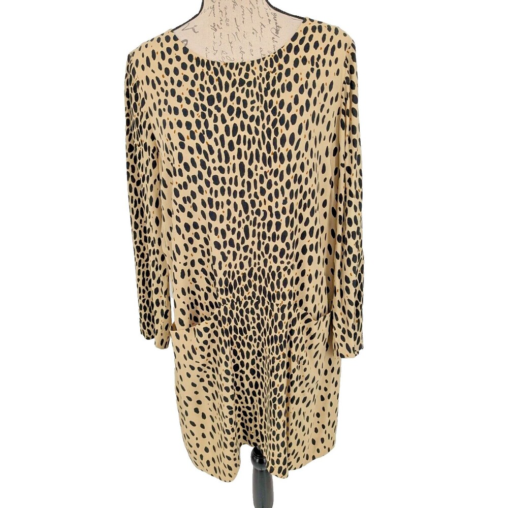J CREW Dress 12 Leopard Sheath Random Leopard Spots Rayon Business Career szc